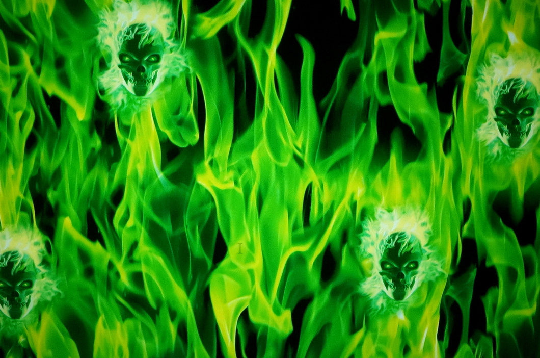 Green Flaming Skulls - Kansas Hydrographics